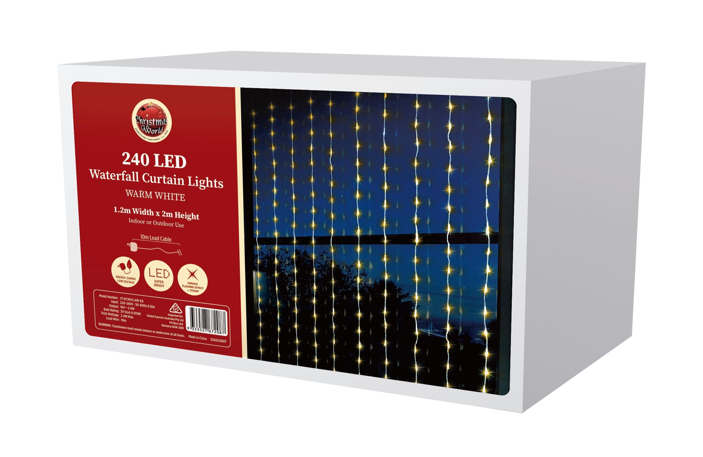 LED Warm White Waterfall Curtain (1.2x2m)
