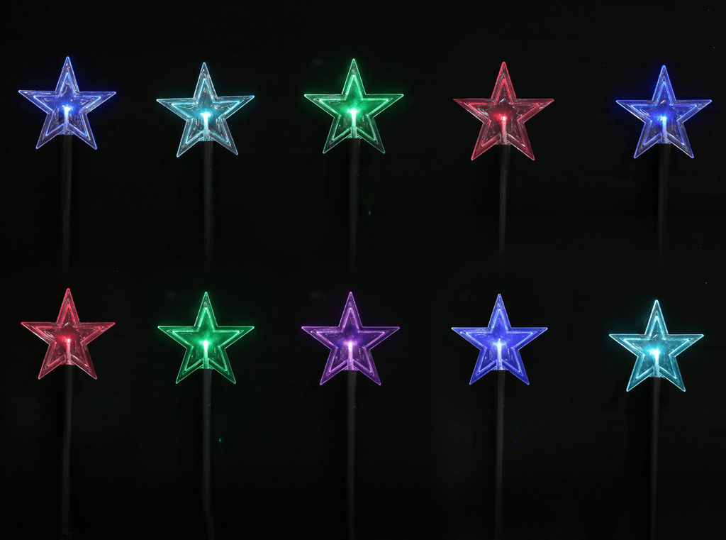 LED Battery Multicolour Snowflakes/ White Stars Stakes with Timer (5pc)