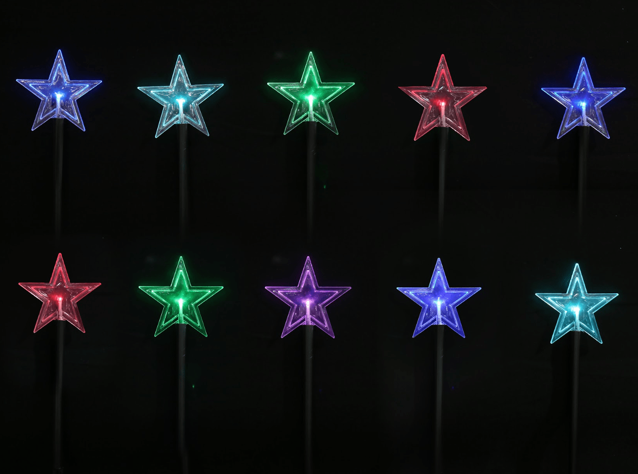 LED Battery Multicolour Snowflakes/ White Stars Stakes with Timer (5pc)